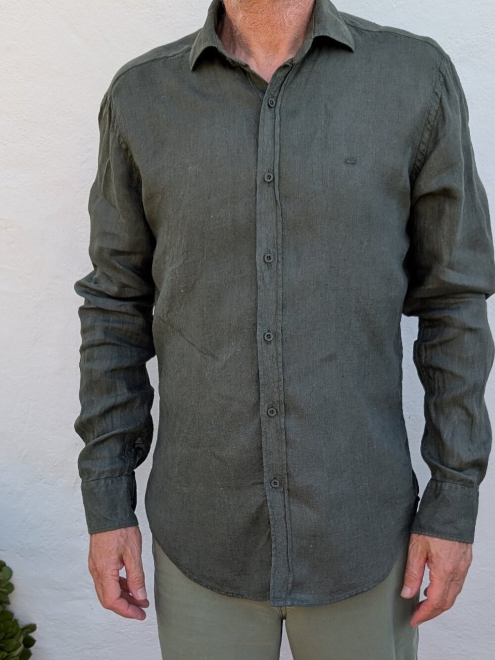 Vintage Carlos Cordoba Linen shirt dark green men's medium